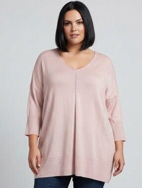 In Every Story Plus Size Blush Pink 3/4 Sleeve Knit Tunic Sweater, Plus Size 2X